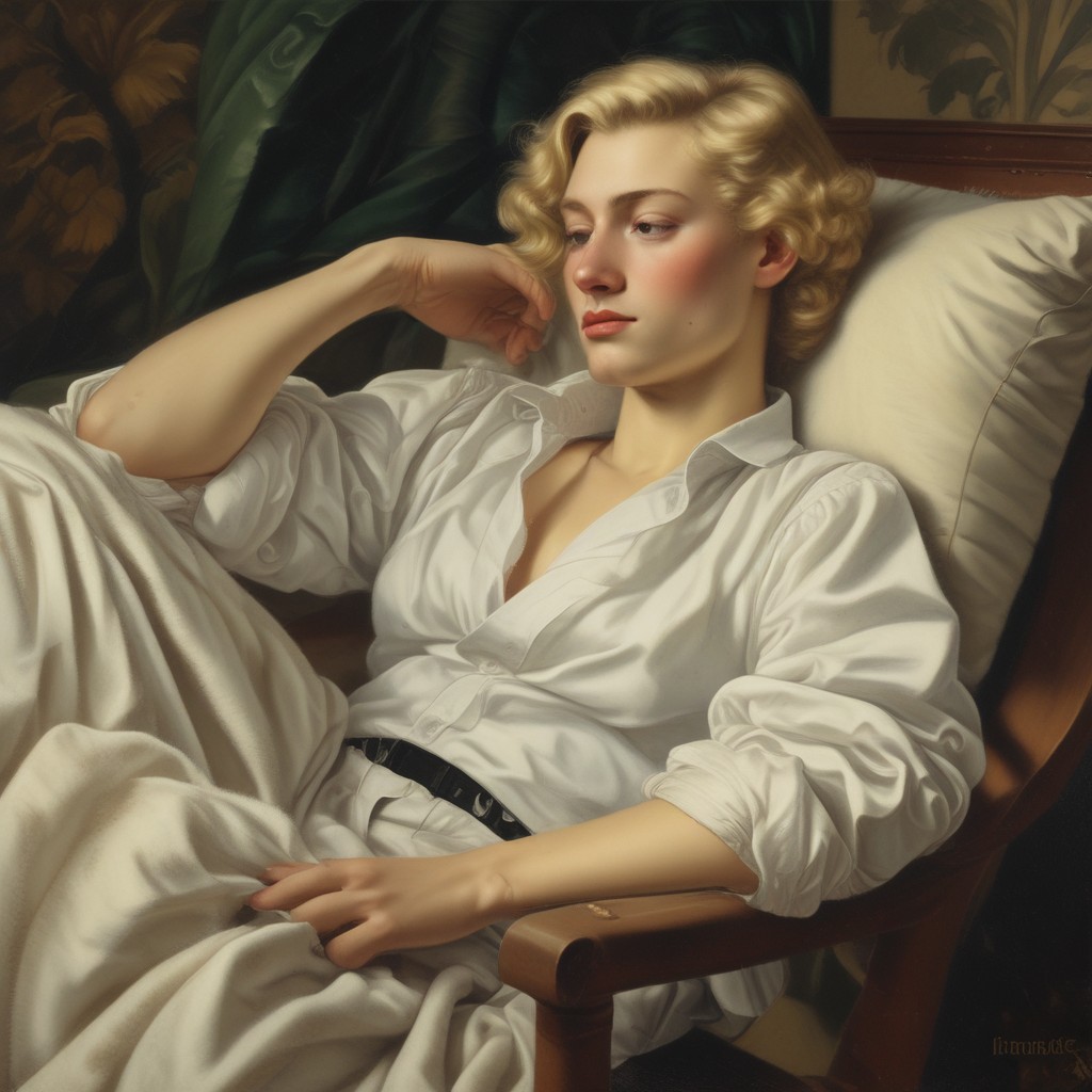 Blonde Woman Sleeping in Chair Photo Style