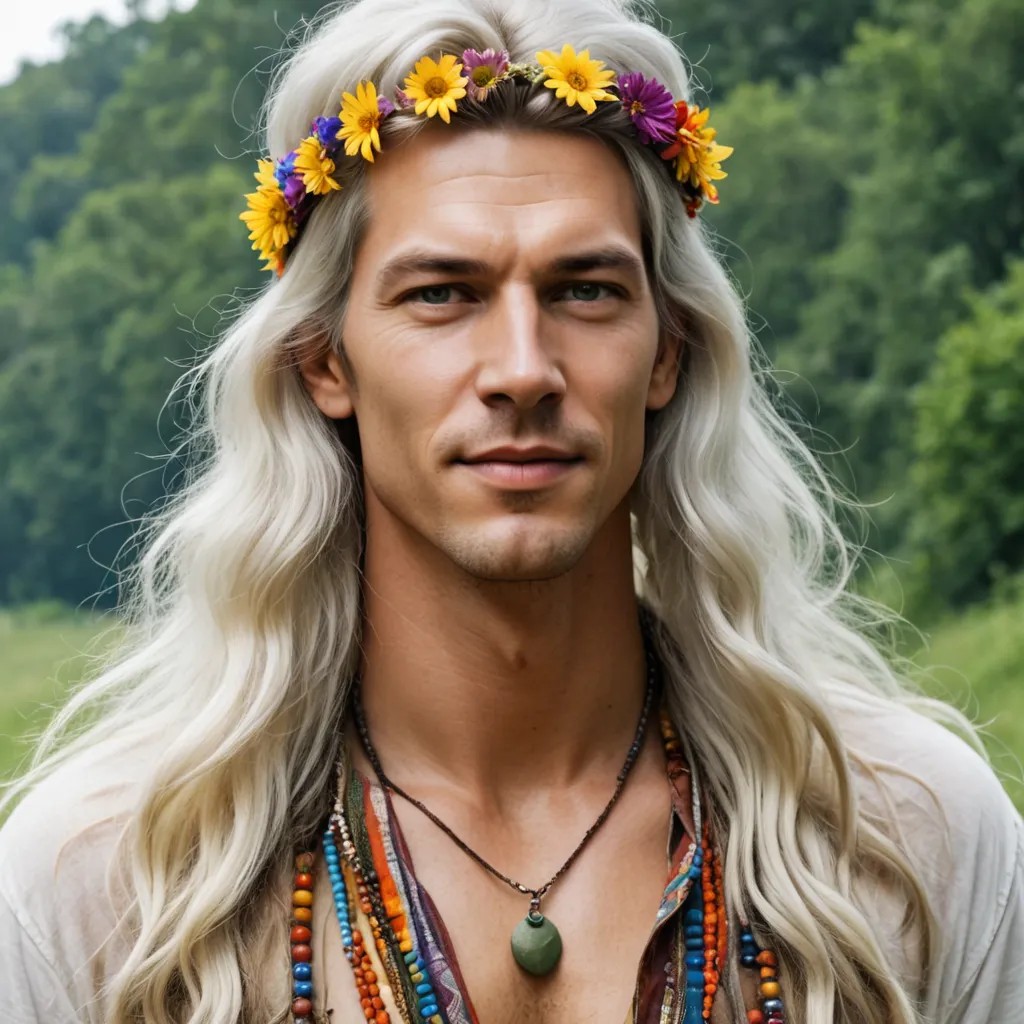 Hippie with Long White Hair Photo Style