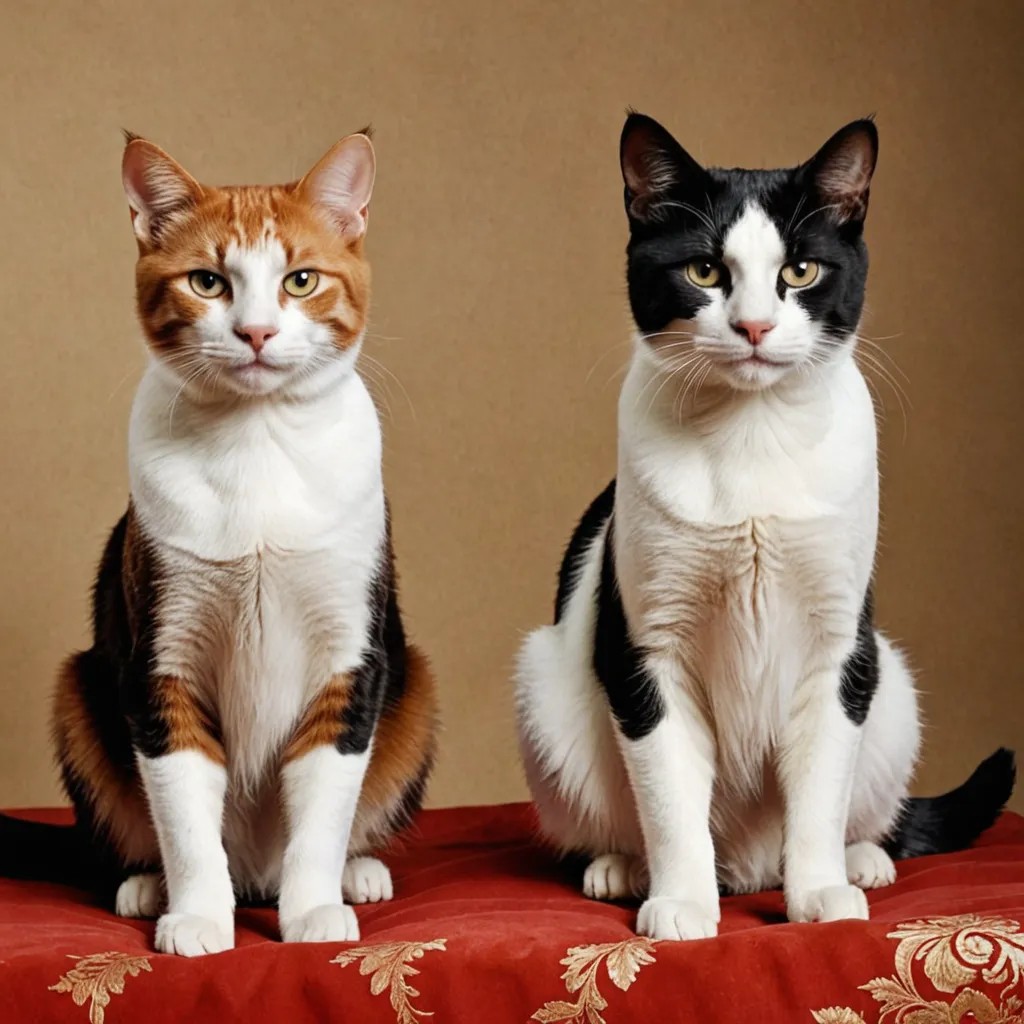 King with a photo shows two cats: a red one and a black and white one. Photo Style