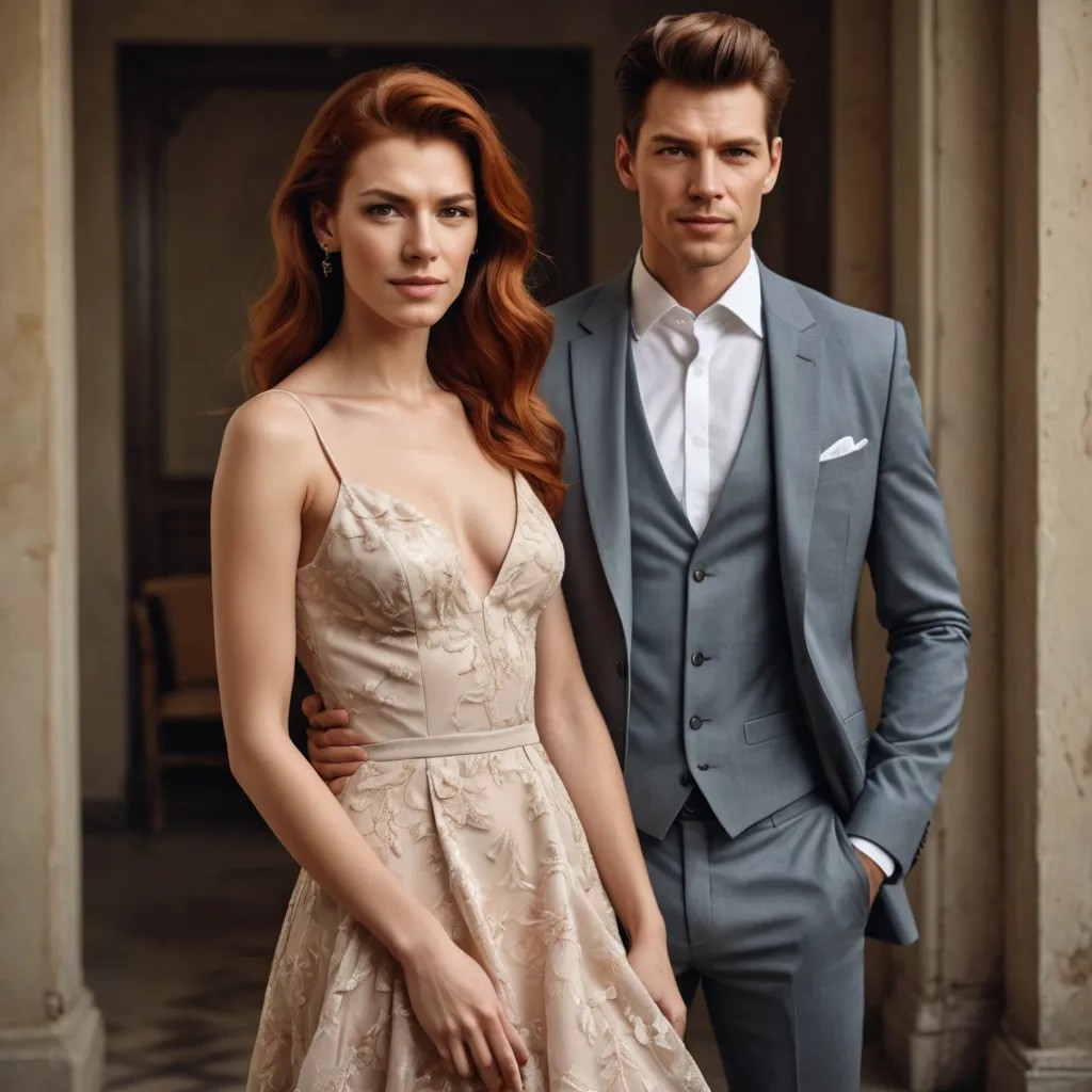 Realistic auburn-haired woman in dress Photo Style