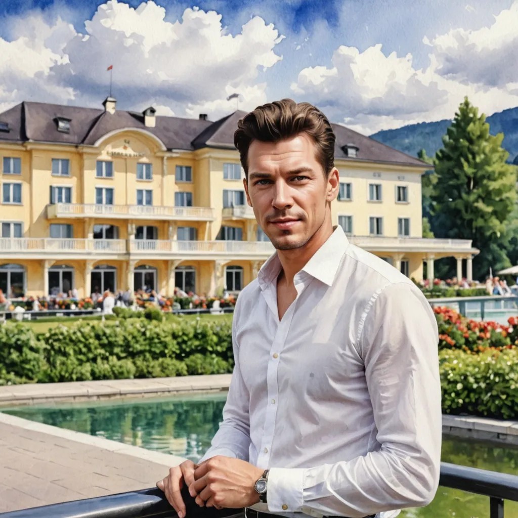 Watercolor in Front of the Casino Velden Photo Style