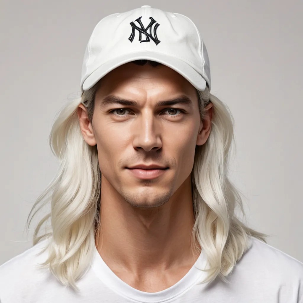 Wearing Baseball Cap with Long White Hair Photo Style