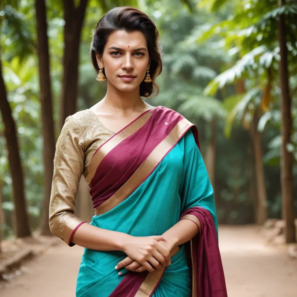 Converted A Girl Wearing a Saree with Full Sleeve Blouse image