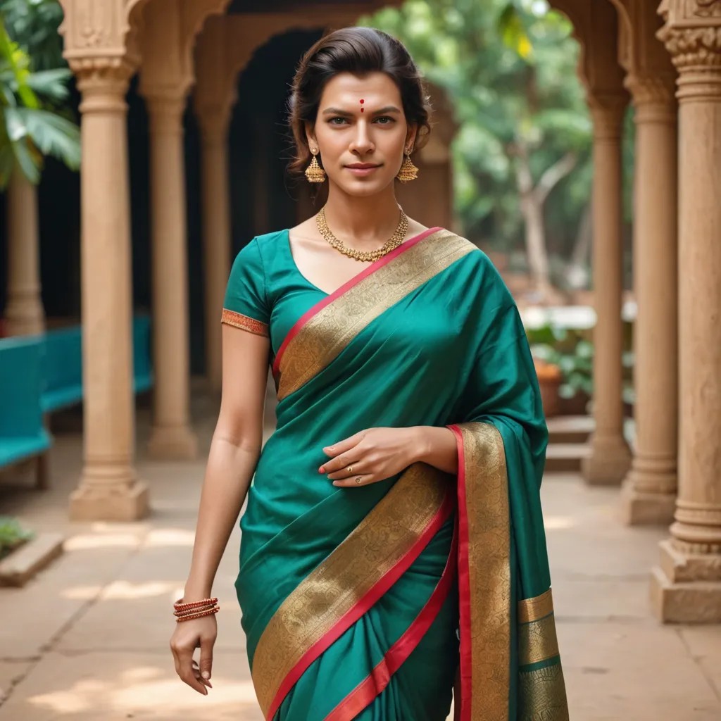 A Lady Standing in a Saree Photo Style