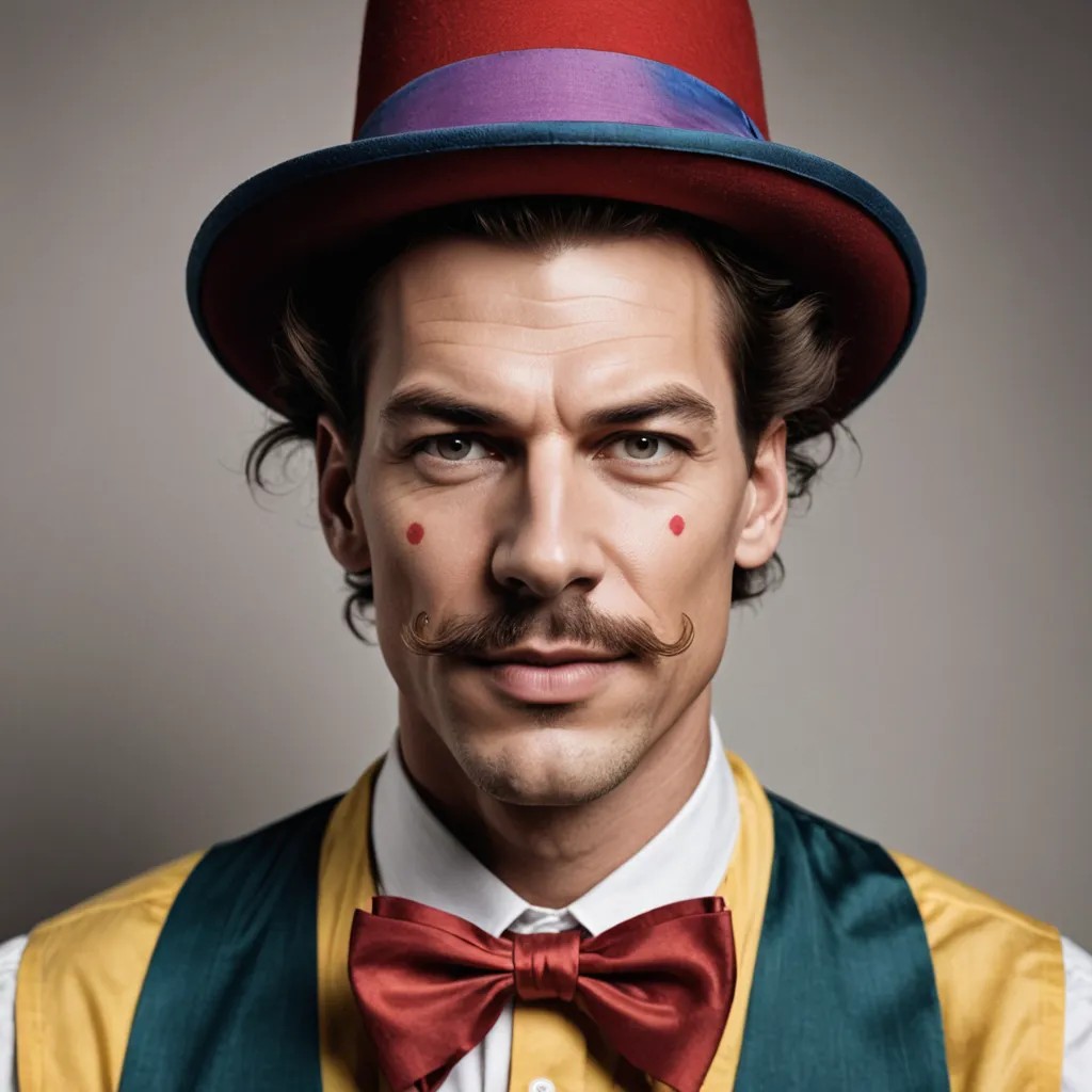 Clown Face with Super Long Mustache Photo Style