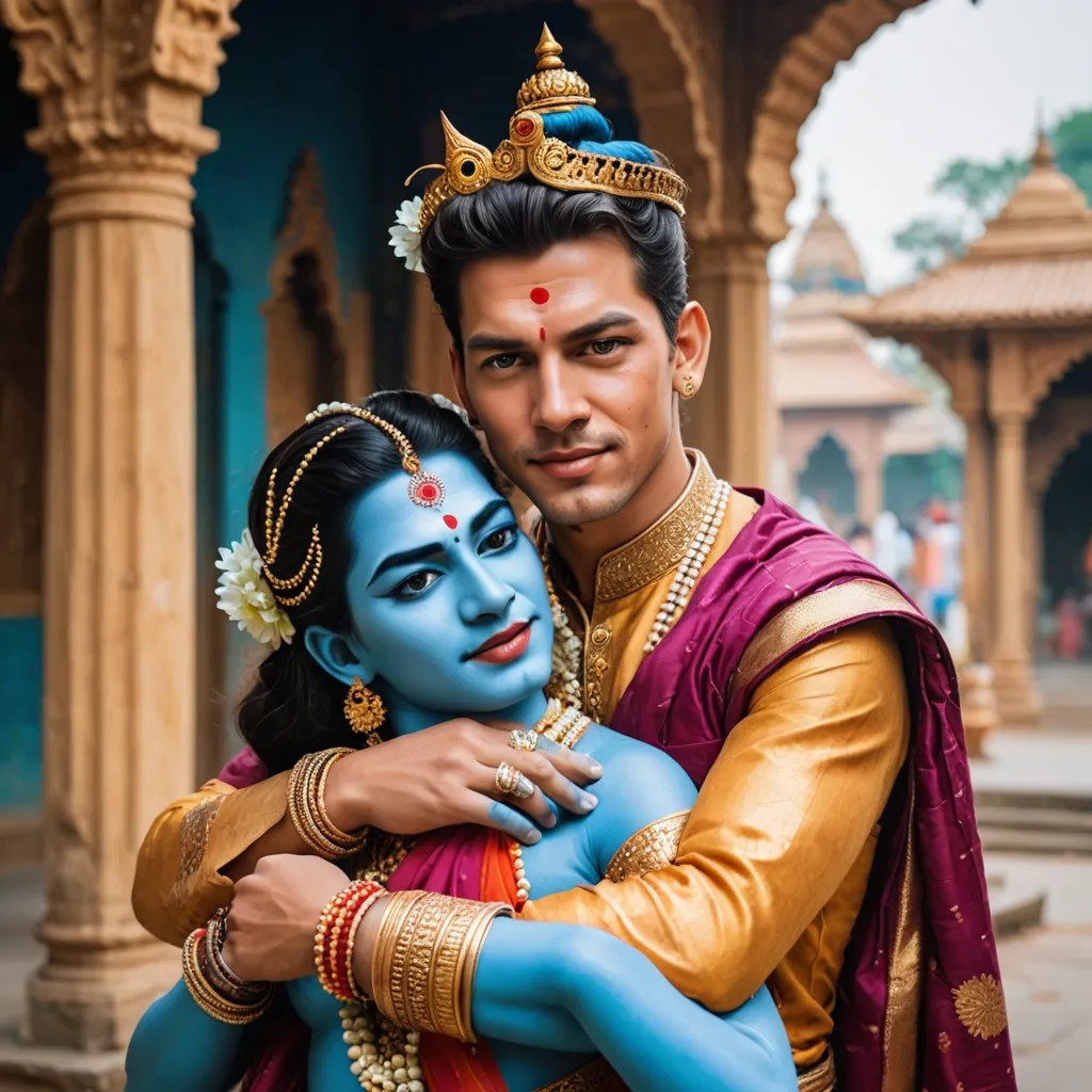 Convert This Photo Into Lord Krishna Hugging Me from Behind Photo Style