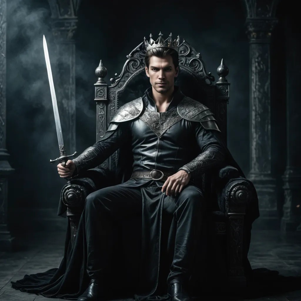 Dark Princess with Sword on a Throne Wearing a Crown Moody and Mystical Photo Style