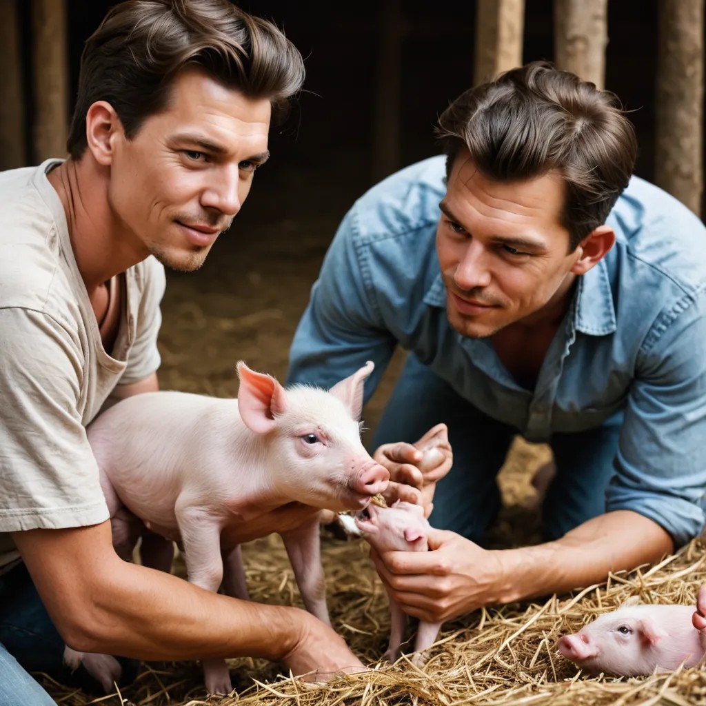Female Bottle Feeding a Piglet Photo Style