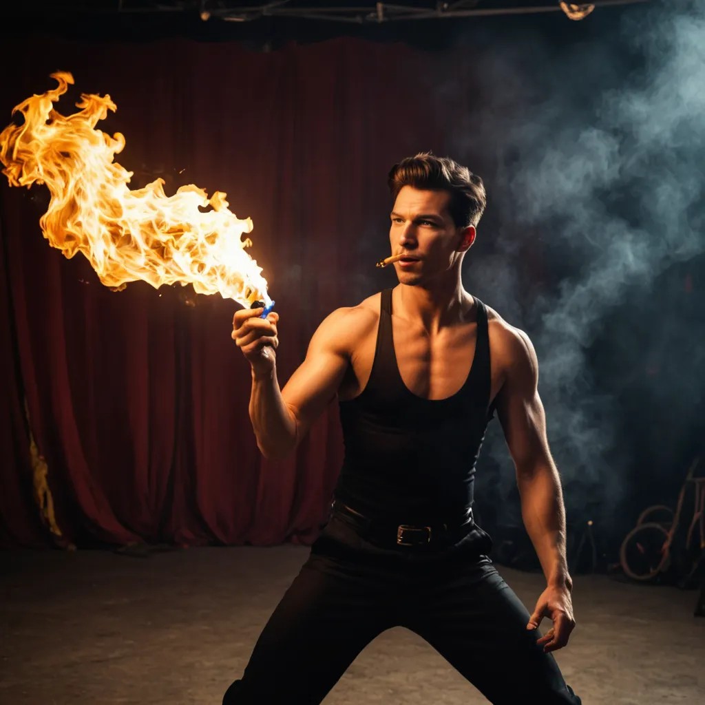 Fire Breather in Circus Photo Style
