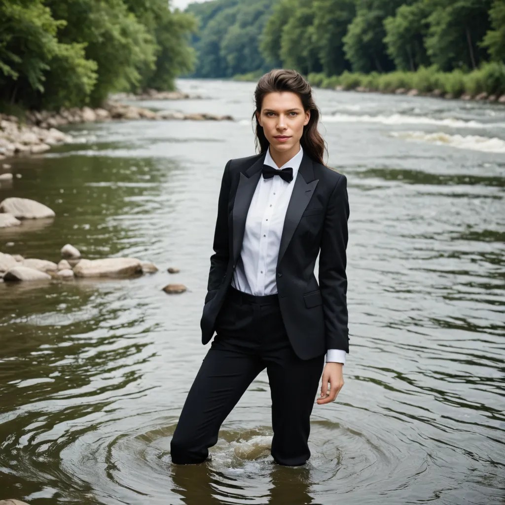 Girl in Tuxedo in River Photo Style