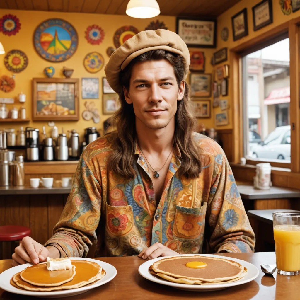 Hippie Man in Pancake House Photo Style