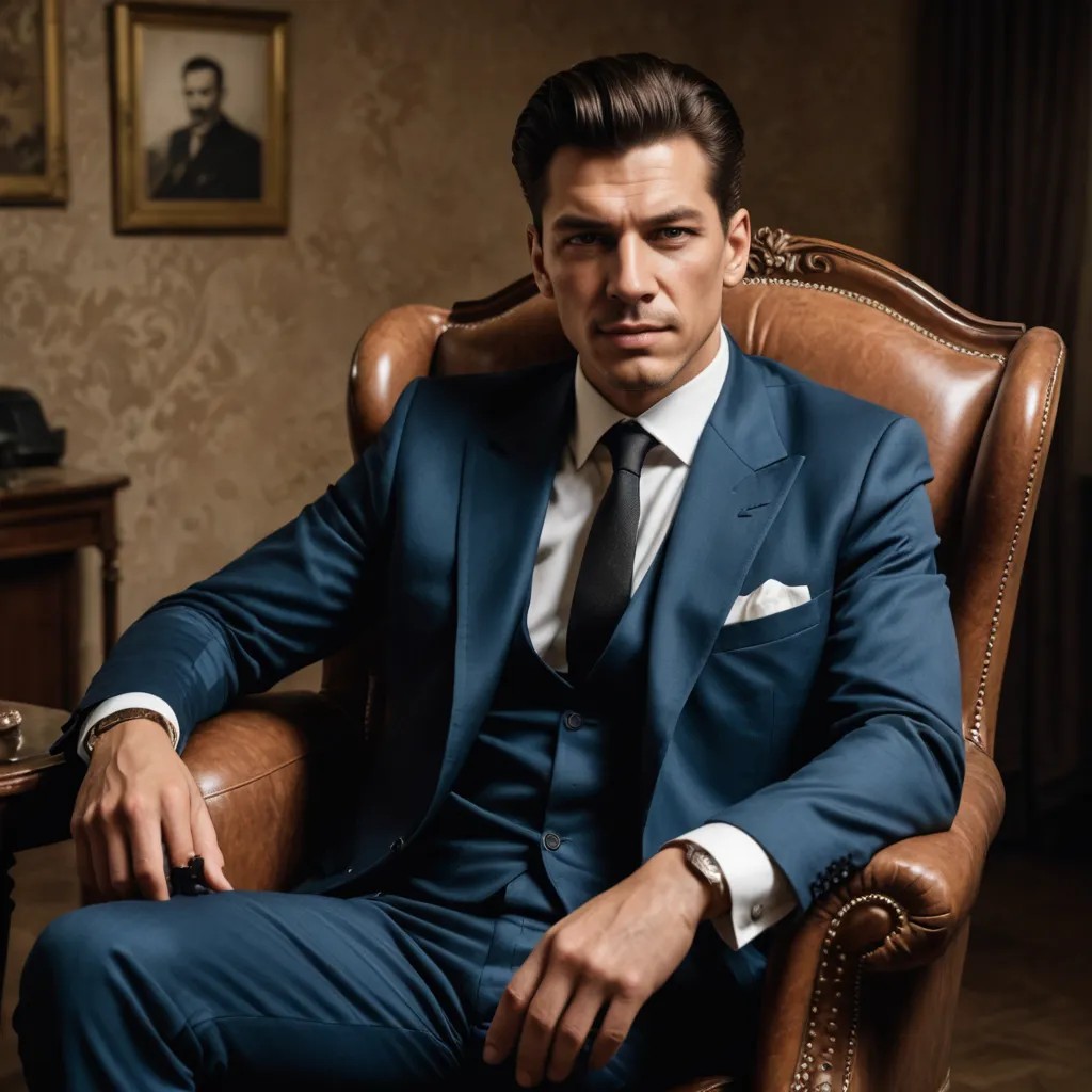 Italian Mafia Sitting in a Chair Photo Style