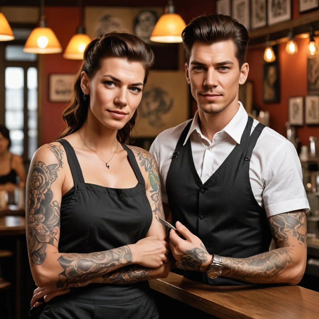 Man Being Served by Tattooed Waitress Photo Style
