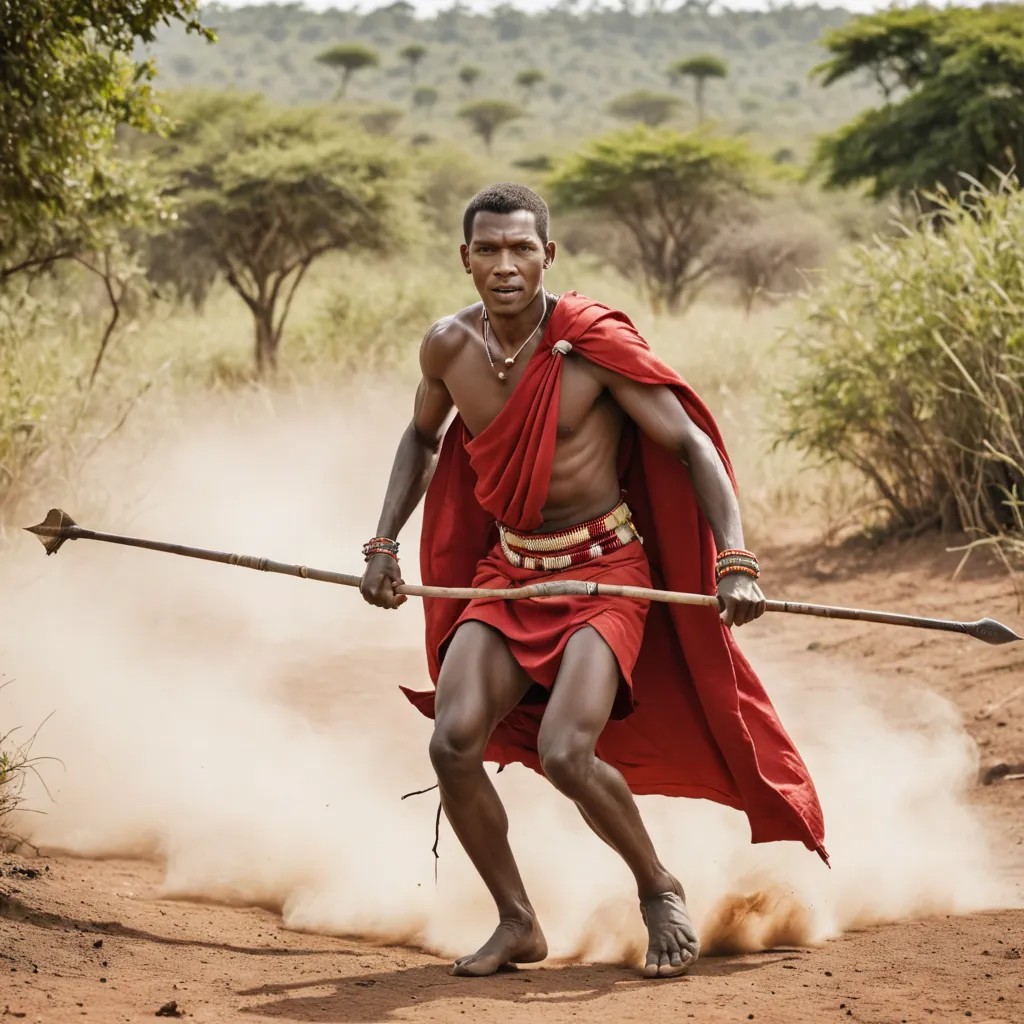 Masai Warrior Running with a Spear Photo Style