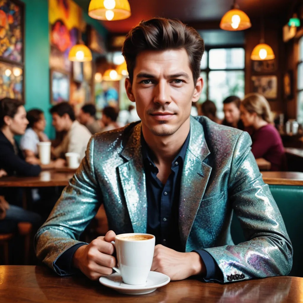 Sitting at Psychedelic Coffee House with Black Eye Photo Style