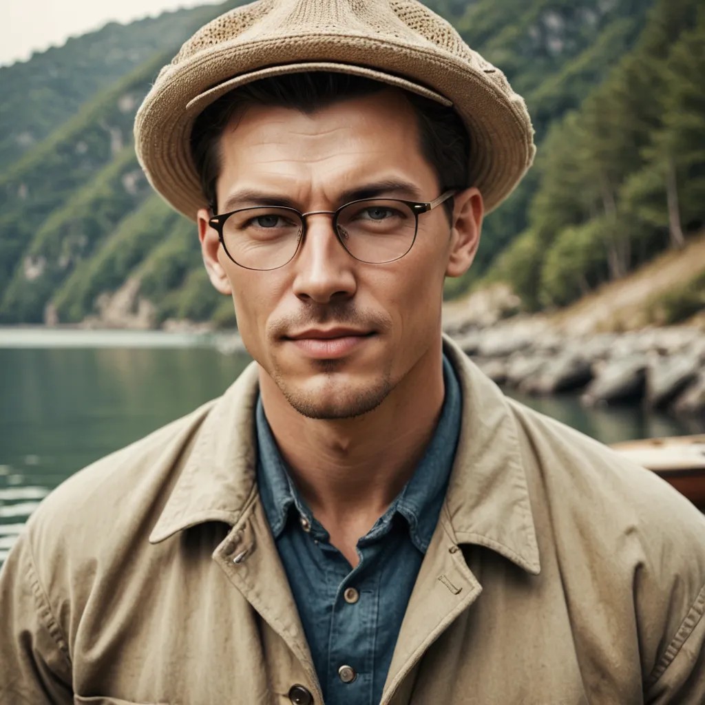 Vintage Fisherman Wearing Glasses Photo Style