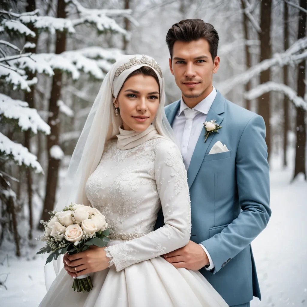Wedding Dress and Hijab with Snow Color Photo Style
