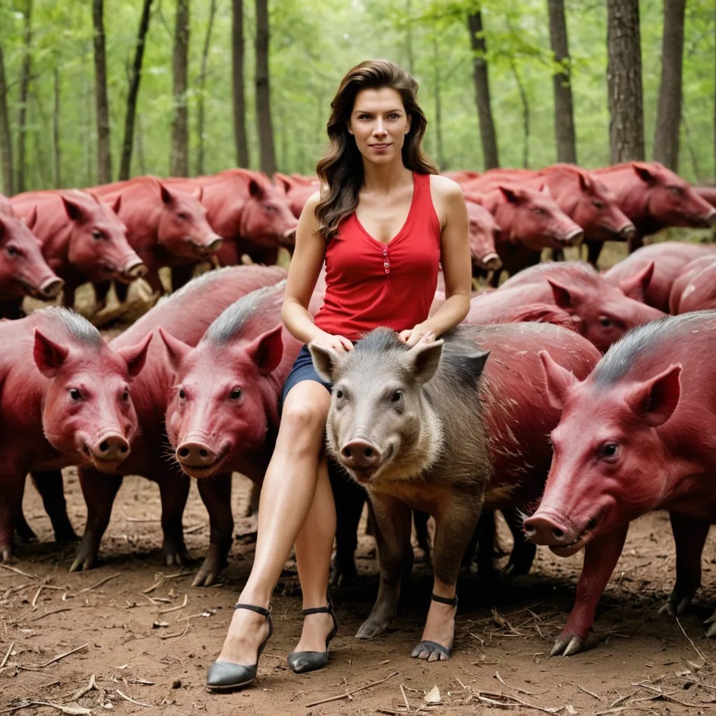 Woman Surrounded by Razorbacks Photo Style