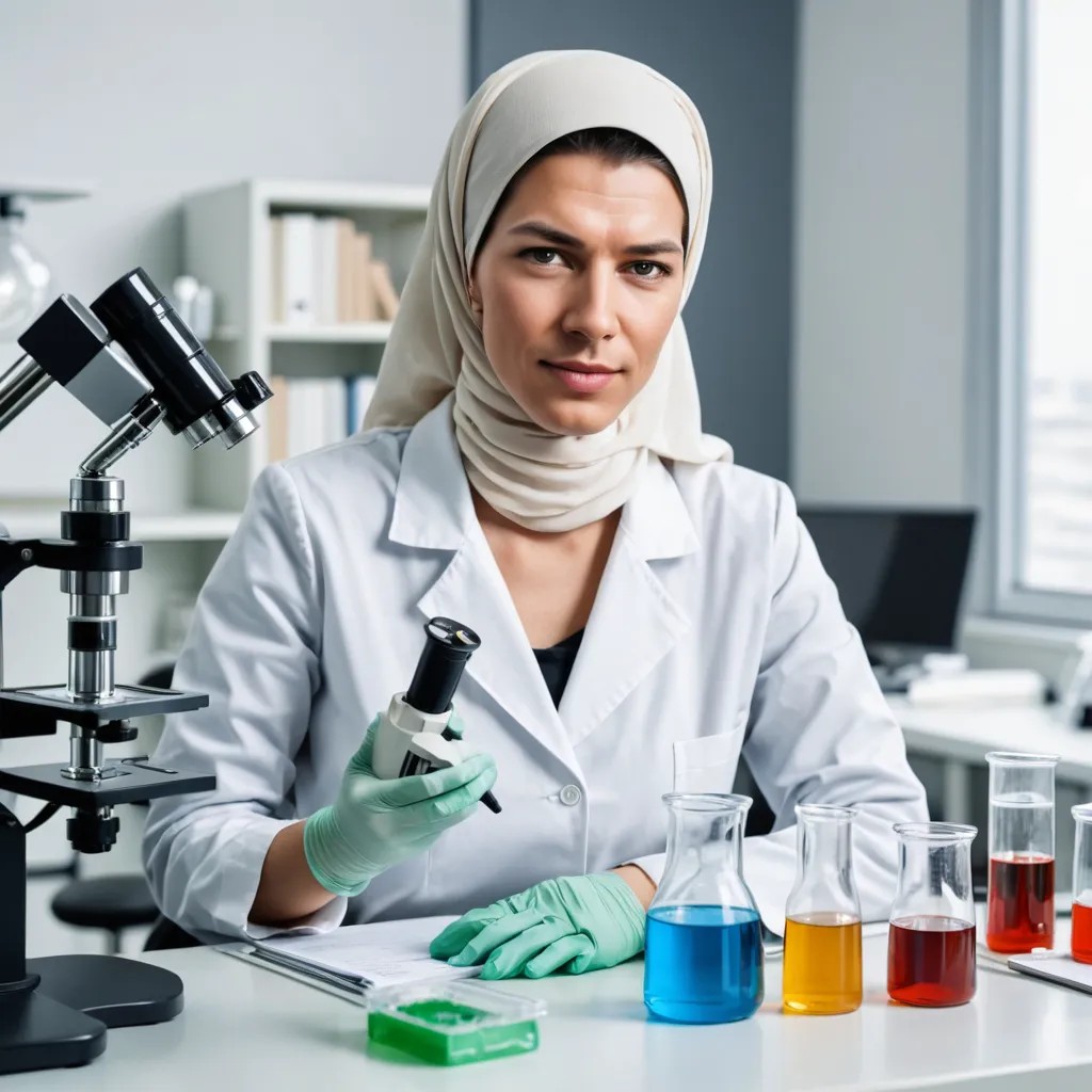 Converted 1 Scientist with Hijab on the Table Working at the Laboratory Without Changing the Facial Feature image