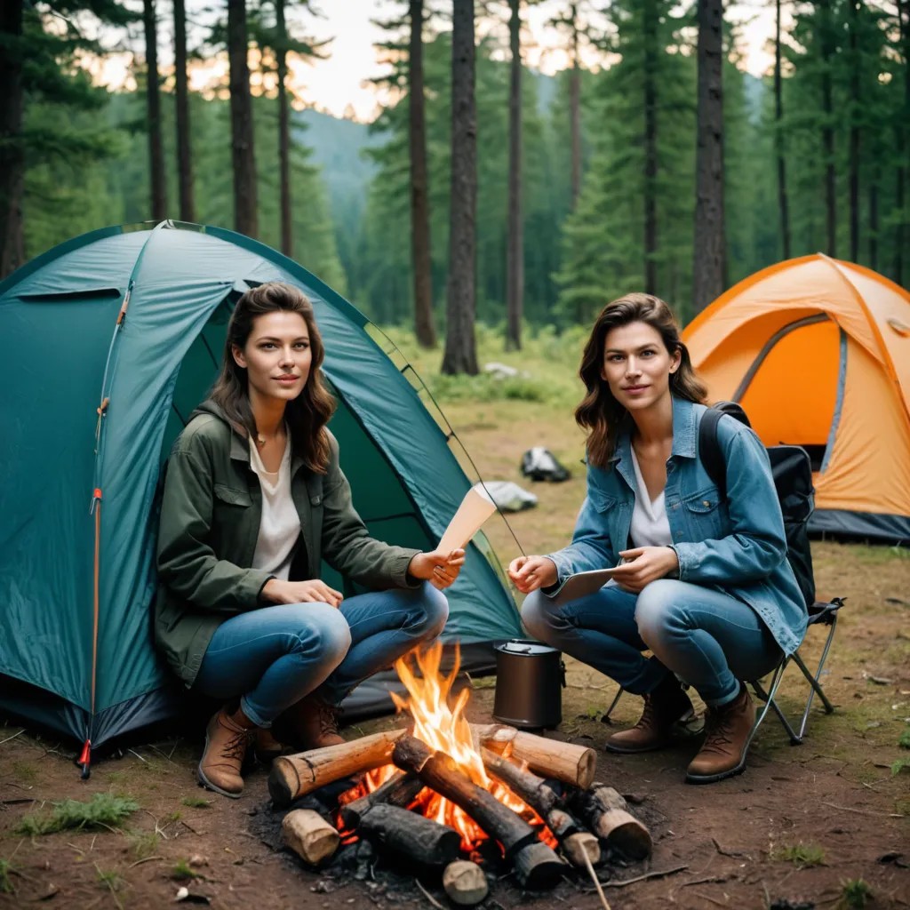 3 Beautiful Women Camping No Trace of AI Photo Style