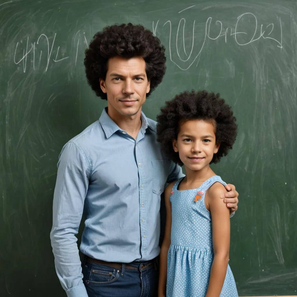 4-Year-Old Girl with Black Afro Hair Standing in Front of a Chalkboard Photo Style