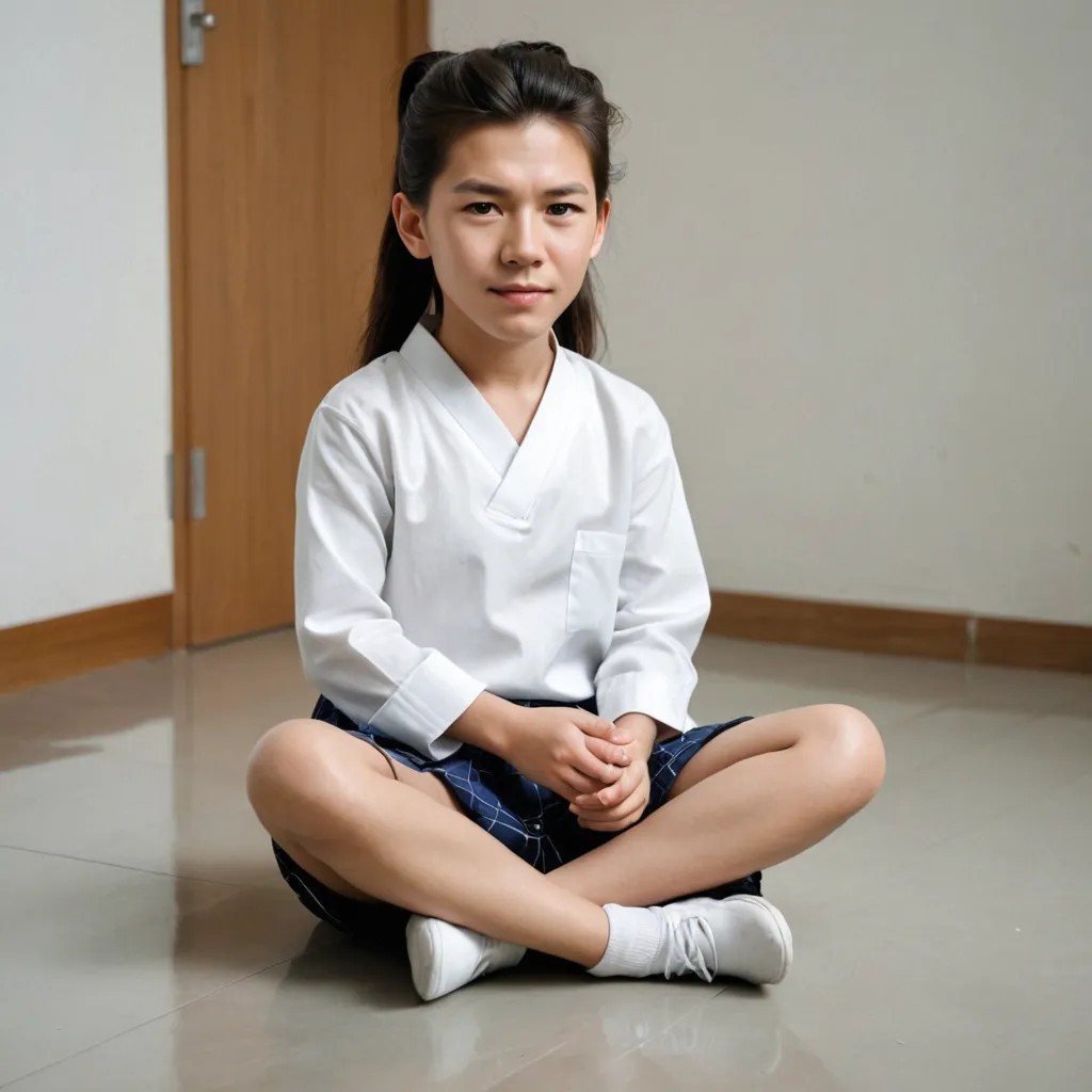 4 Year Old Korean Girl Sitting Cross Legged On The Floor Photo Style