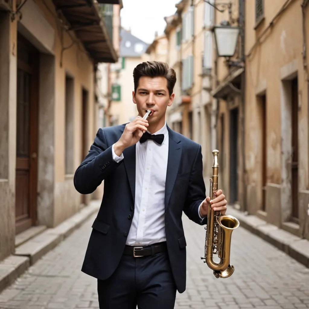 Bag Boy Playing Trumpet Photo Style