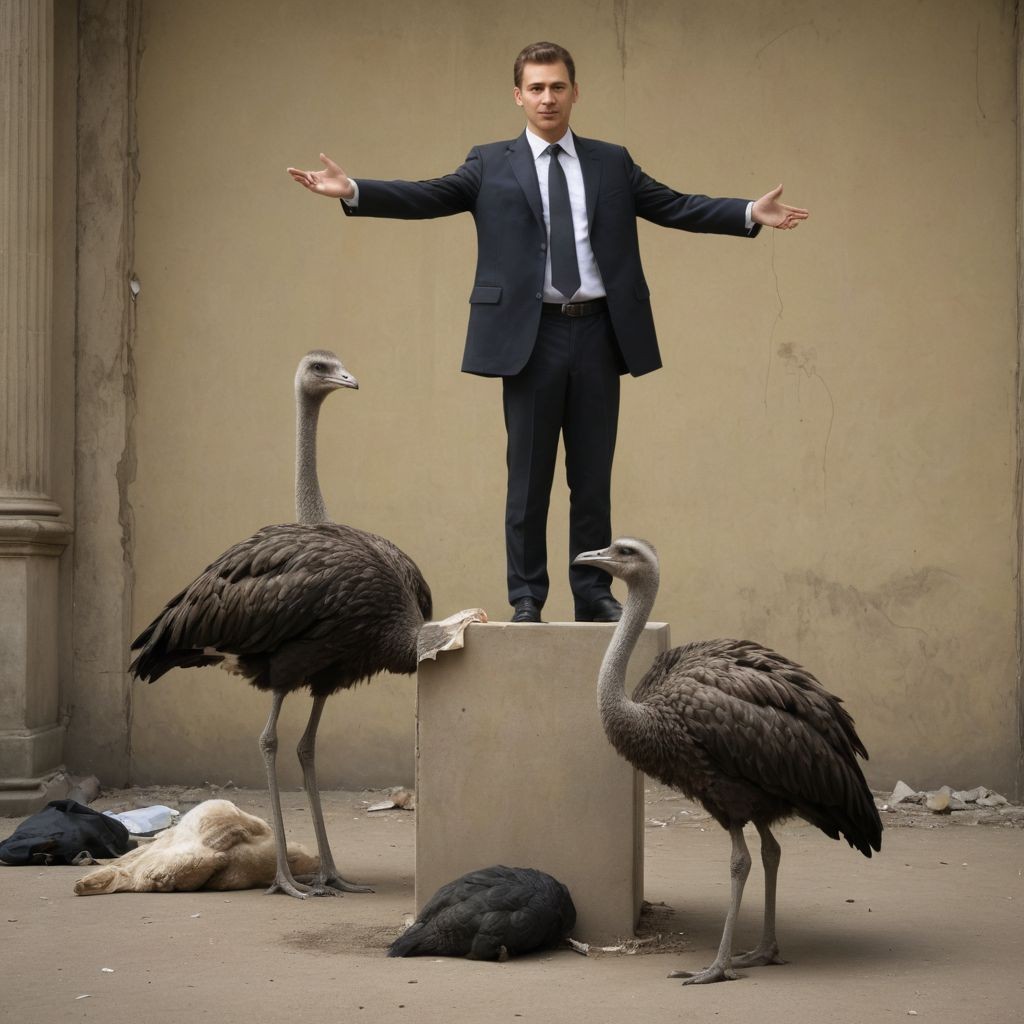 Converted Banksy Judge Standing Over an Ostrich Protester image