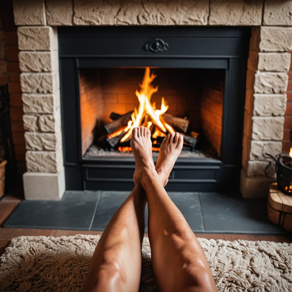 Beautiful Legs by a Fireplace with a Fire Photo Style