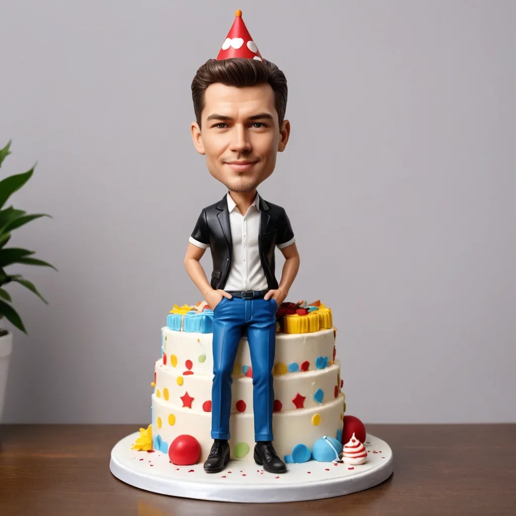 Bobblehead on Top of Birthday Cake Photo Style
