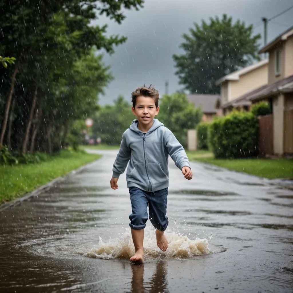 Child Playing Outside in Storm Photo Style