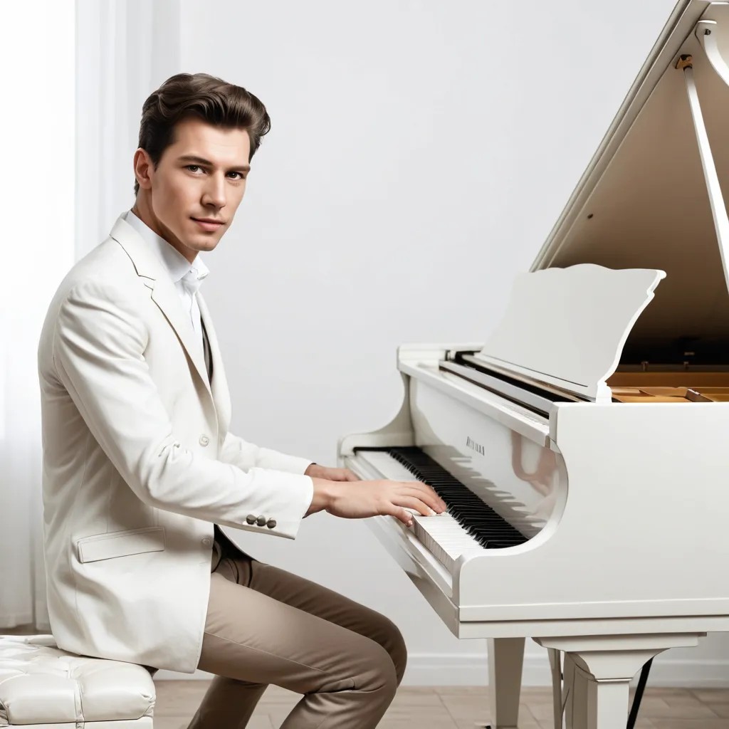 Classical Pianist Playing a White Piano Photo Style