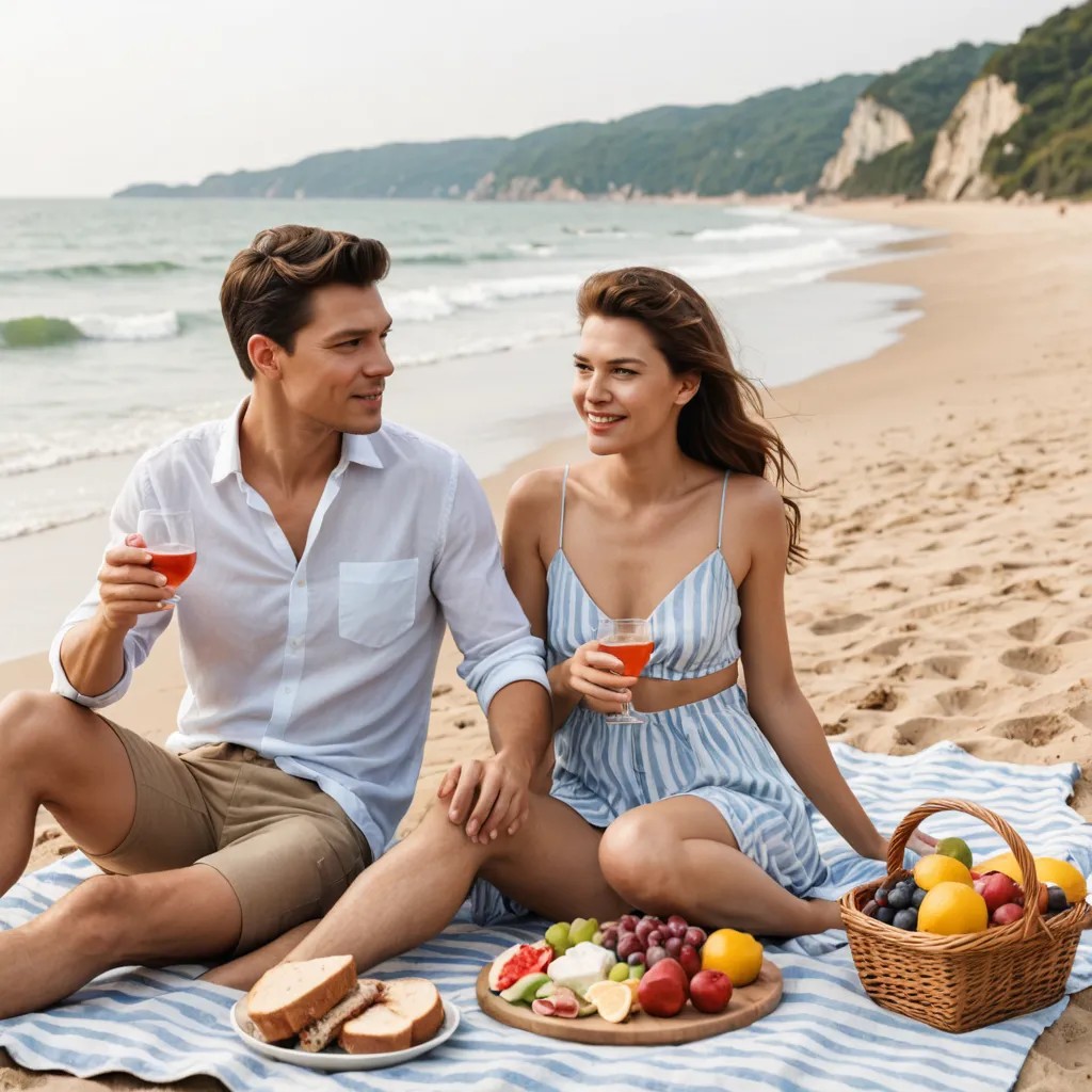 Couple Having Picnic on Beach Photo Style