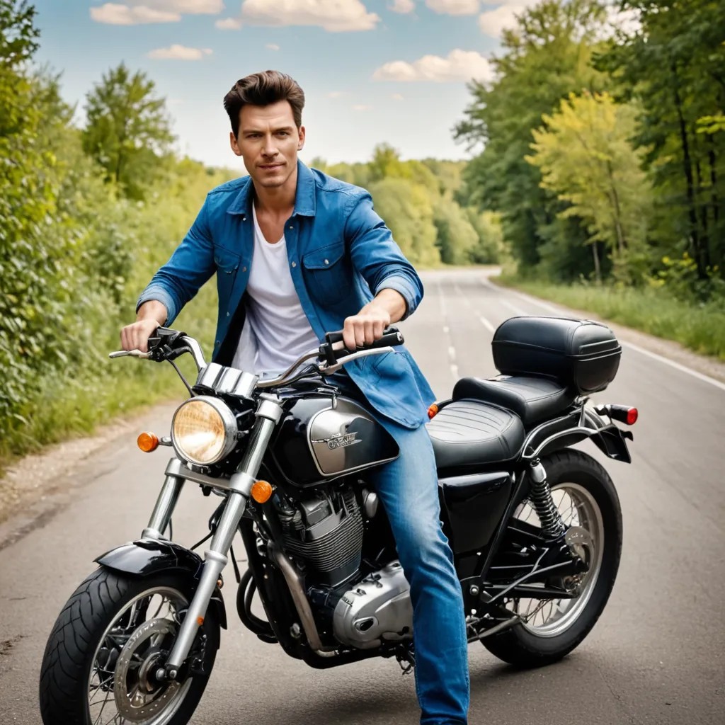 Сижу на мотоцикле с шлемом в руках Photo Style