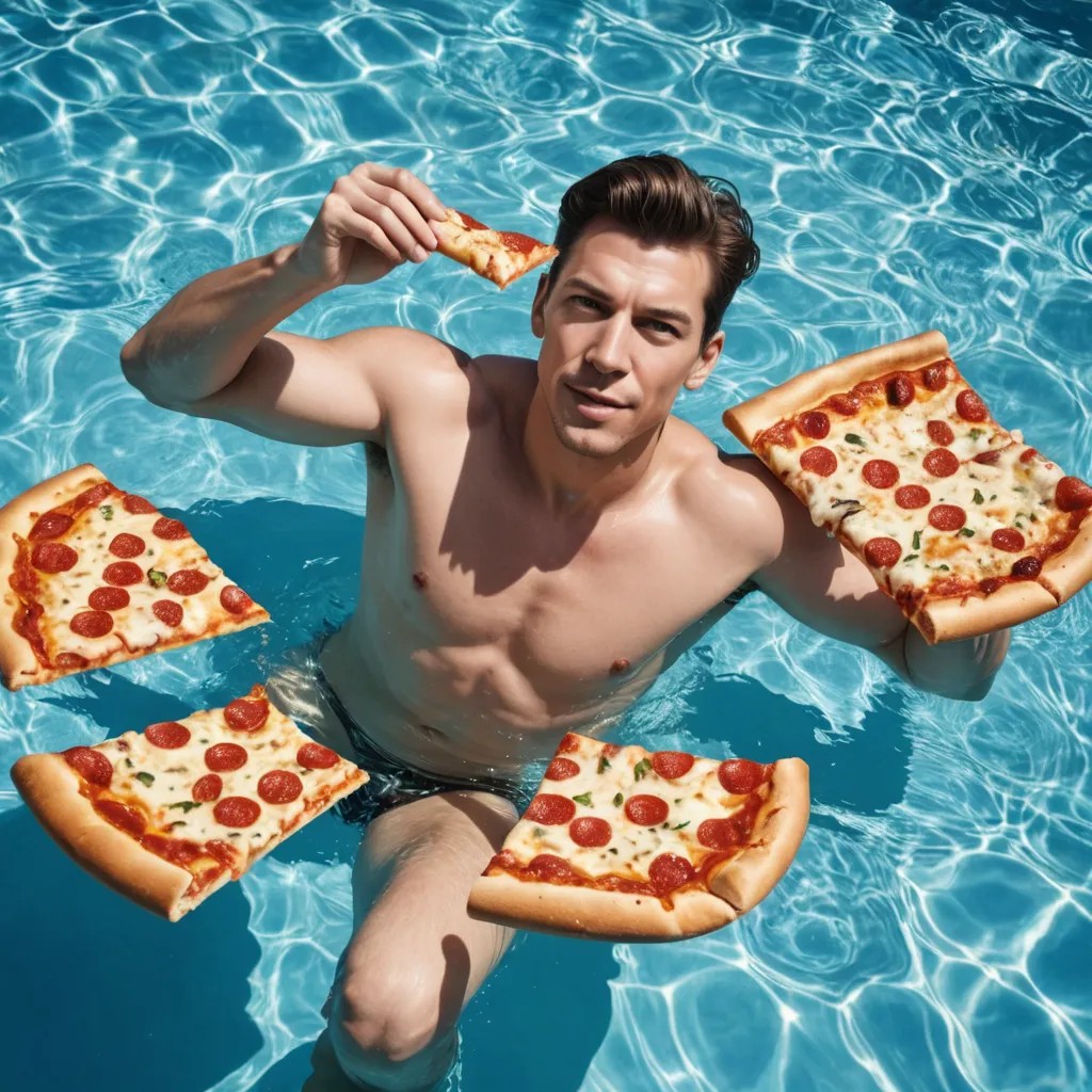 Floating in a Swimming Pool Eating Pizza Photo Style