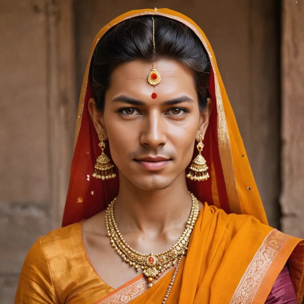Generate Simple Hindu Indian Woman Wearing Saffron on Forehead Photo Style