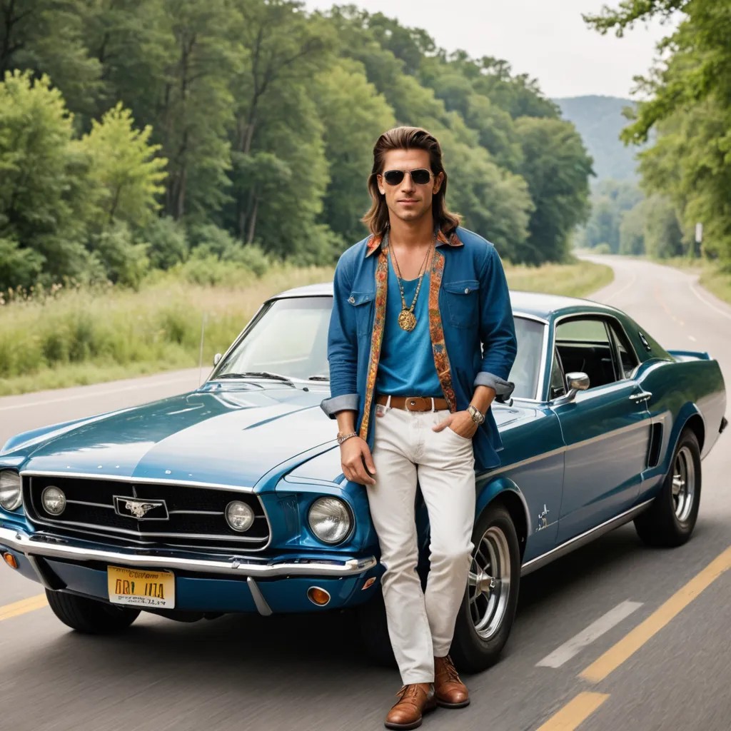 Hippie Driving a Ford Mustang Photo Style