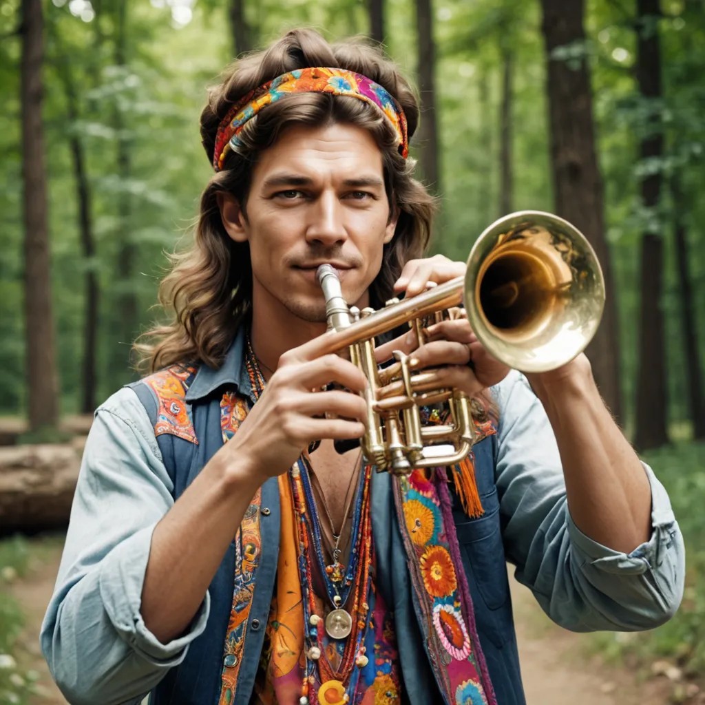 Hippie Playing a Trumpet Photo Style