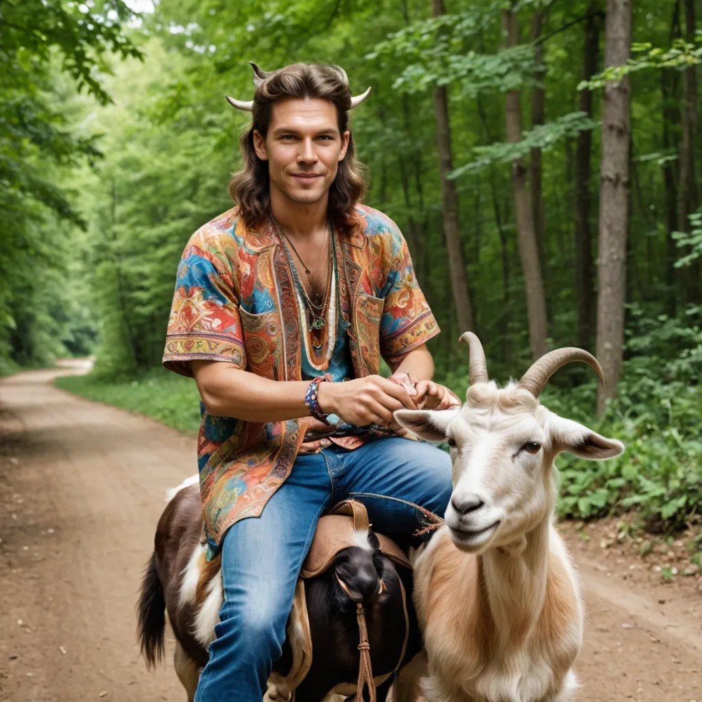 Hippie Riding a Goat Photo Style
