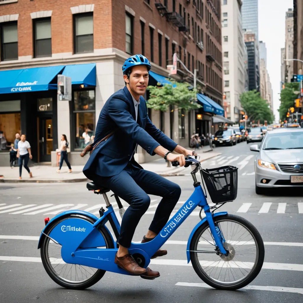Man Riding Citibike in New York City Photo Style