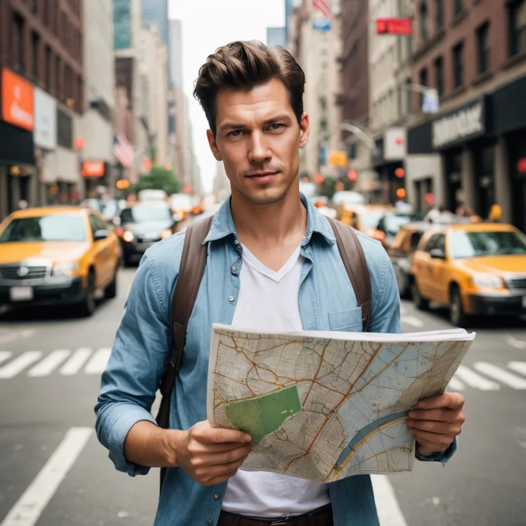 Man with Map in New York City Photo Style