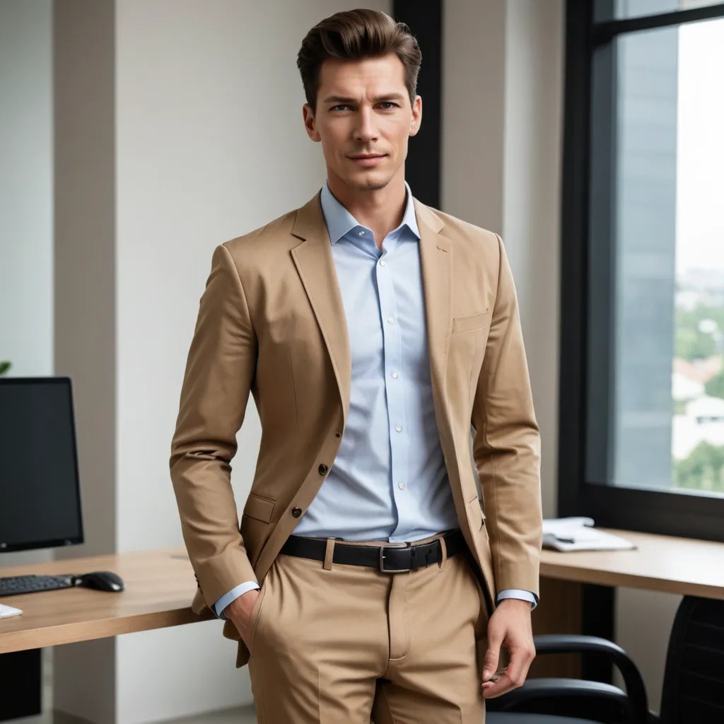 Converted Office Attire Long Sleeves Khaki Color image