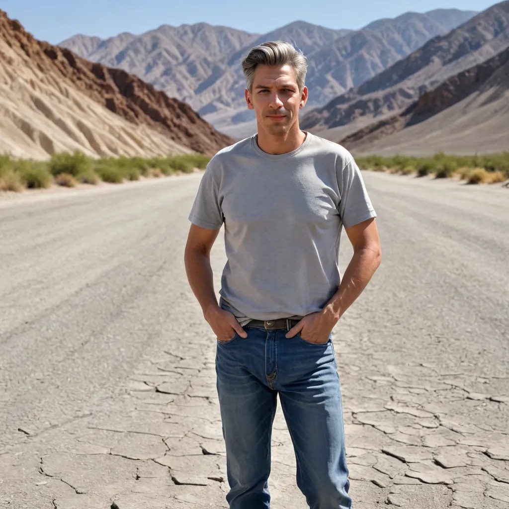 Old Woman, Jeans, T-Shirt, Grey Hair, Death Valley Furnace Creek Photo Style