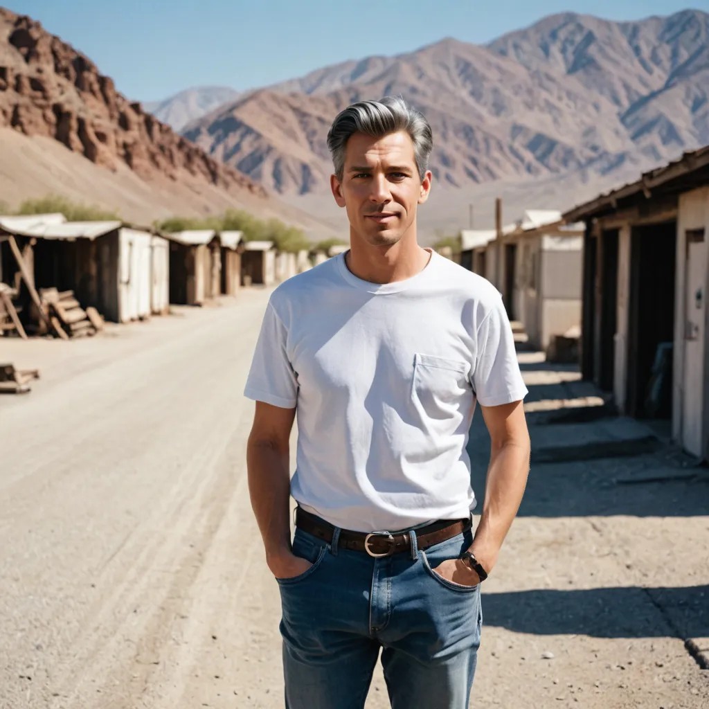 Old Woman, Jeans, T-Shirt, Grey Hair, Furnace Creek Photo Style