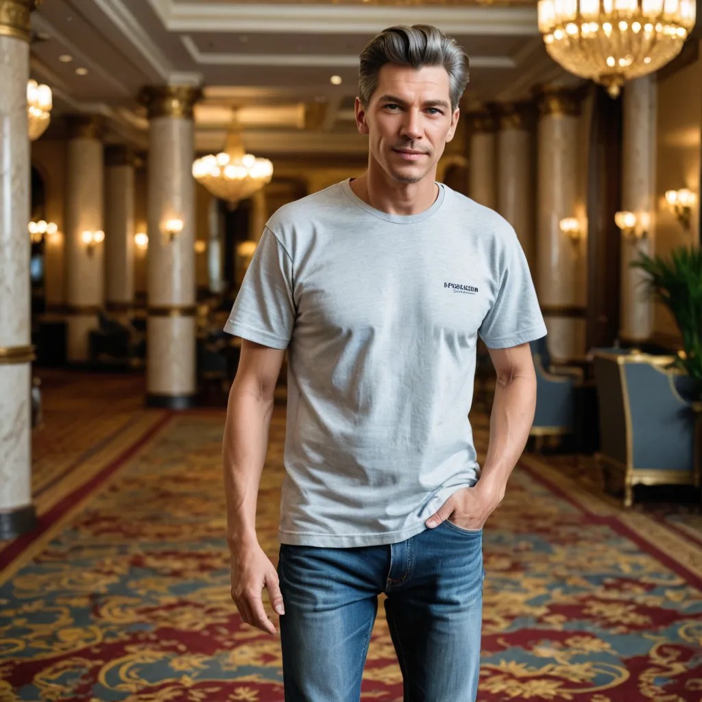 Old Woman, Jeans, T-Shirt, Grey Hair, Venetian Hotel Las Vegas Photo Style