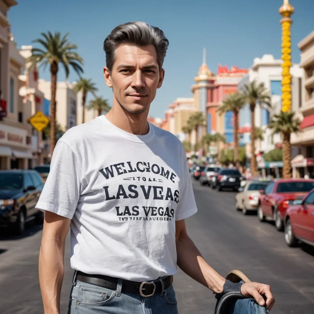 Old Woman, Jeans, T-Shirt, Grey Hair, Welcome to Las Vegas Photo Style