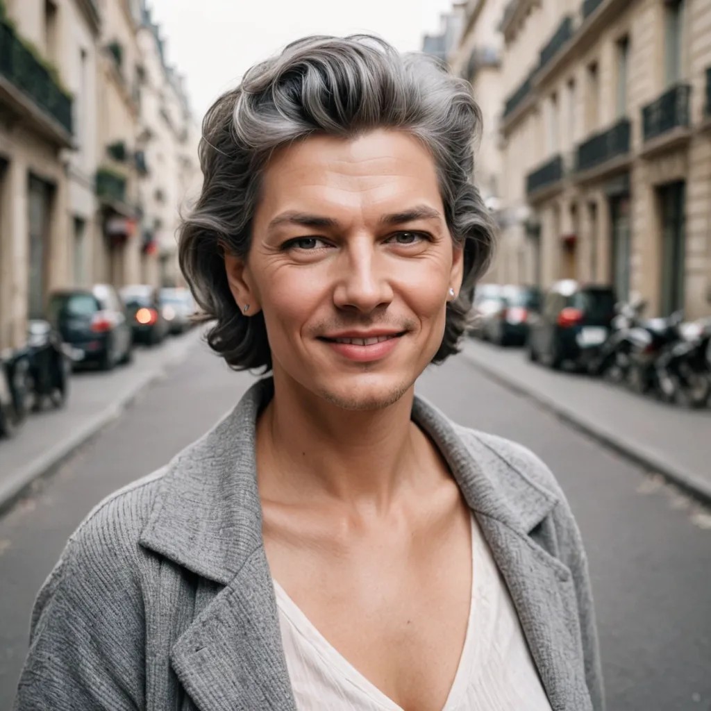 Old Woman, Smiling, Grey Hair, Curvy, Paris Photo Style