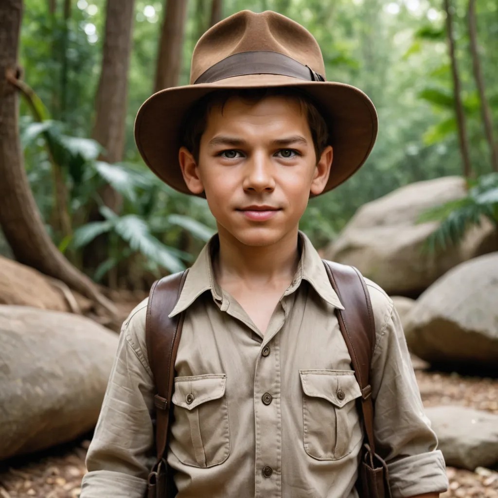 Realistic Color 5-Year-Old Boy Wearing an Indiana Jones Outfit Photo Style
