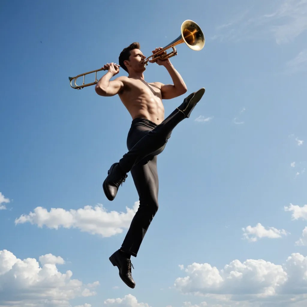 Standing on a High Dive Holding a Trumpet Photo Style
