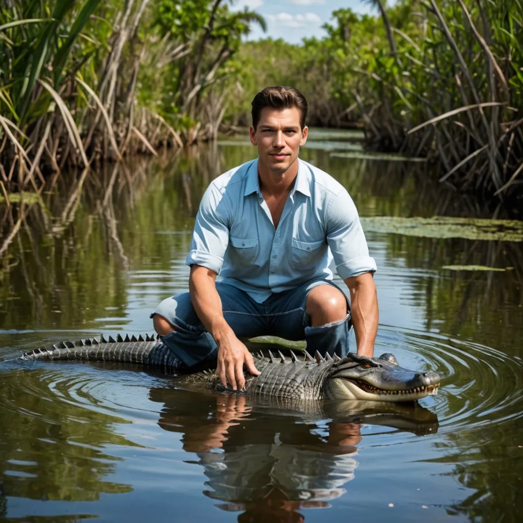 Wading in the Everglades with Alligators Photo Style